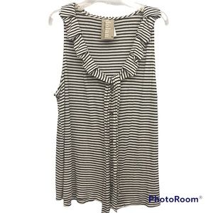 Anthropologie DOLAN Linen/Flax Blend Ruffle Neck Striped Top Misses size M